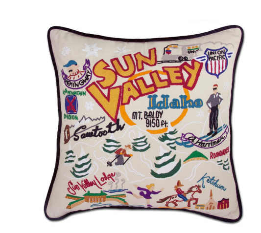 Ski Sun Valley Hand-Embroidered Pillow