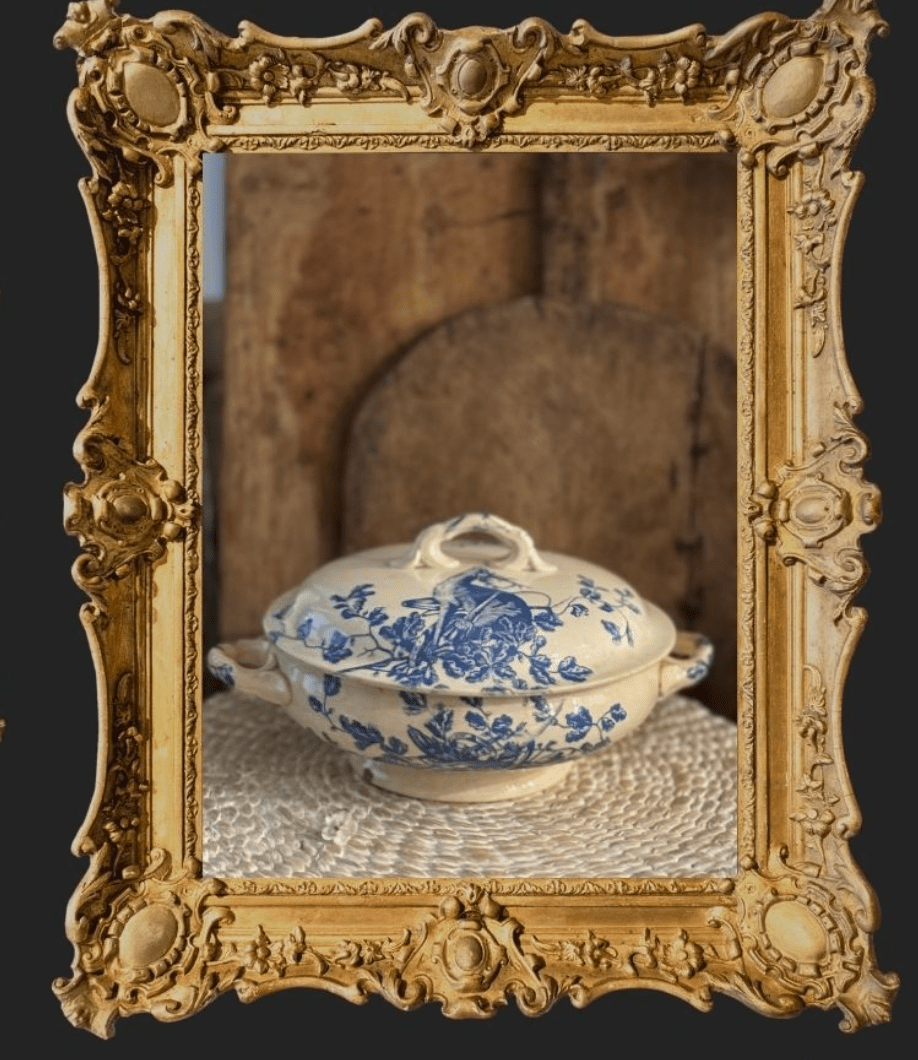 Antique French Blue Jules Vieillard Bordeaux GIbier Tureen - Veranda Cafe & Mercantile