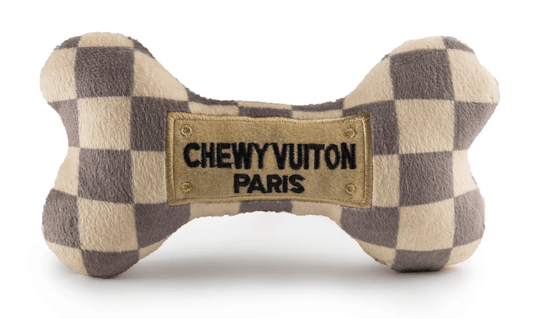 Checker Chewy Vuiton Bones Squeaker Dog Toy - Veranda Cafe & Mercantile