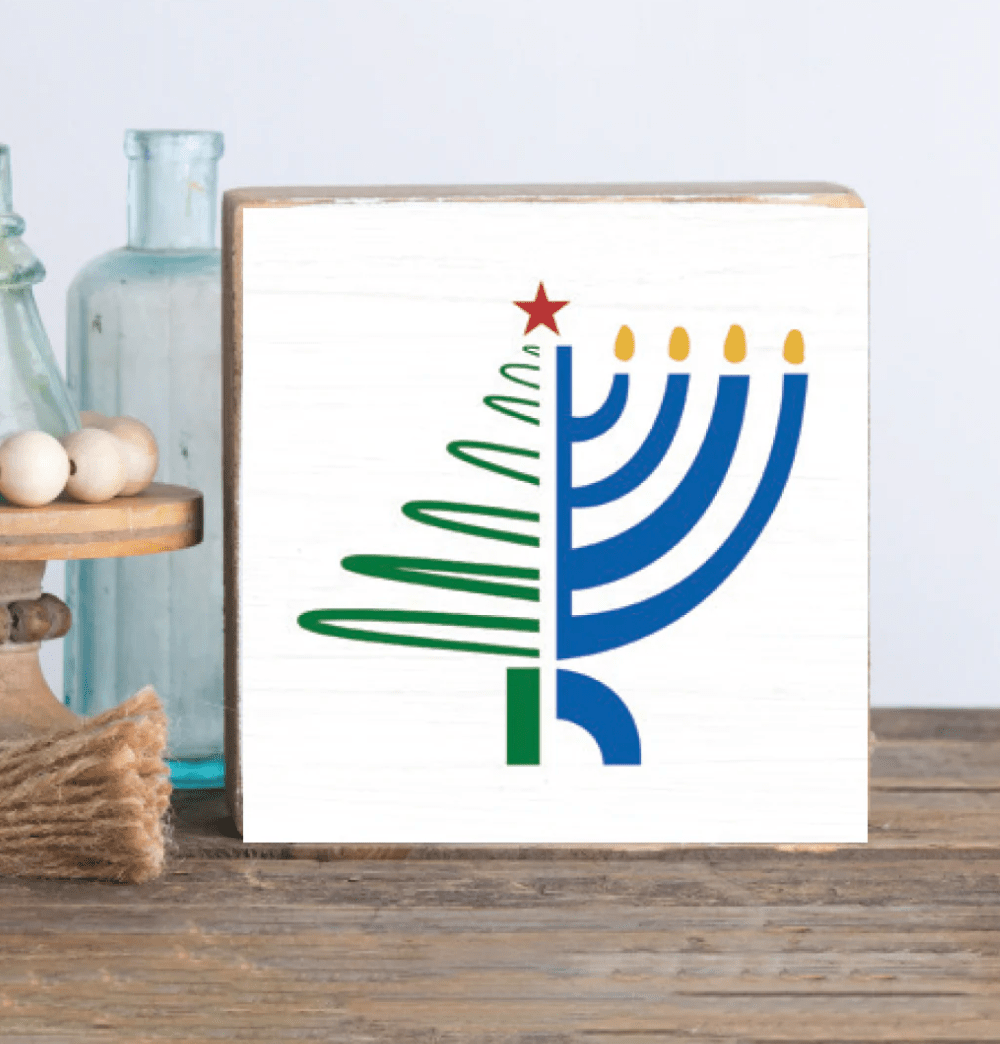 Christmas Hanukkah Wood Block - Veranda Cafe & Mercantile