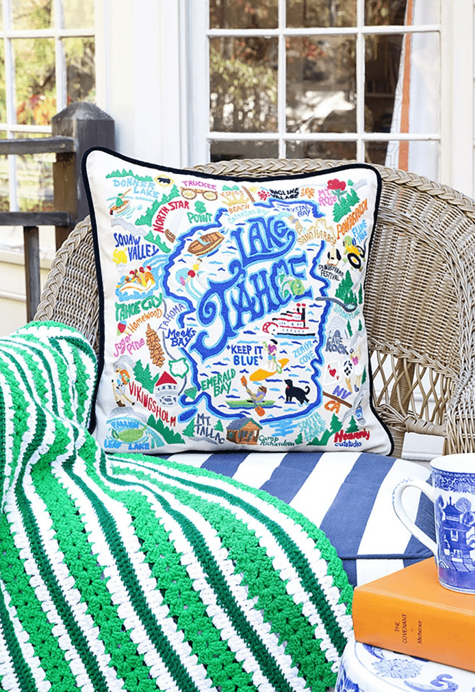 Lake Tahoe Hand - Embroidered Pillow - Veranda Cafe & Mercantile