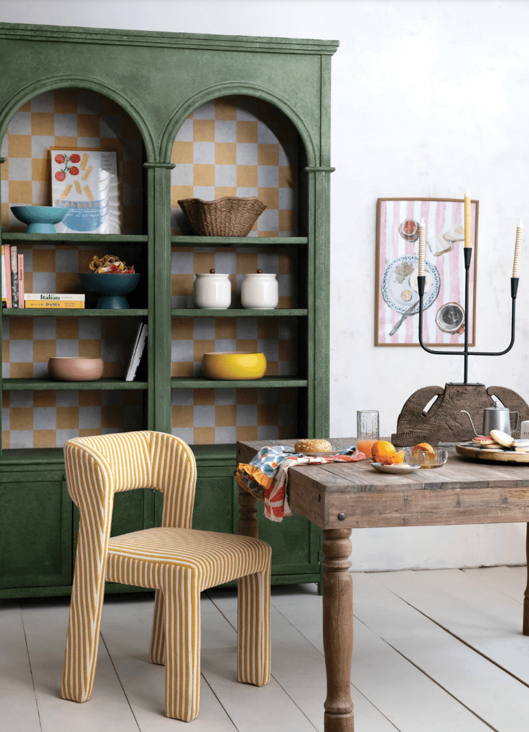 Pine Wood Cabinet w/ Check Pattern Inside - Veranda Cafe & Mercantile