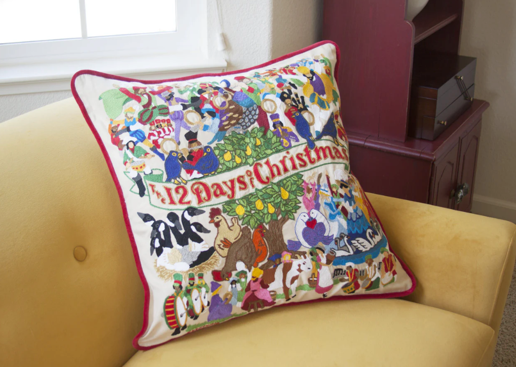 12 Days of Christmas Hand - Embroidered Pillow - Veranda Cafe & Mercantile