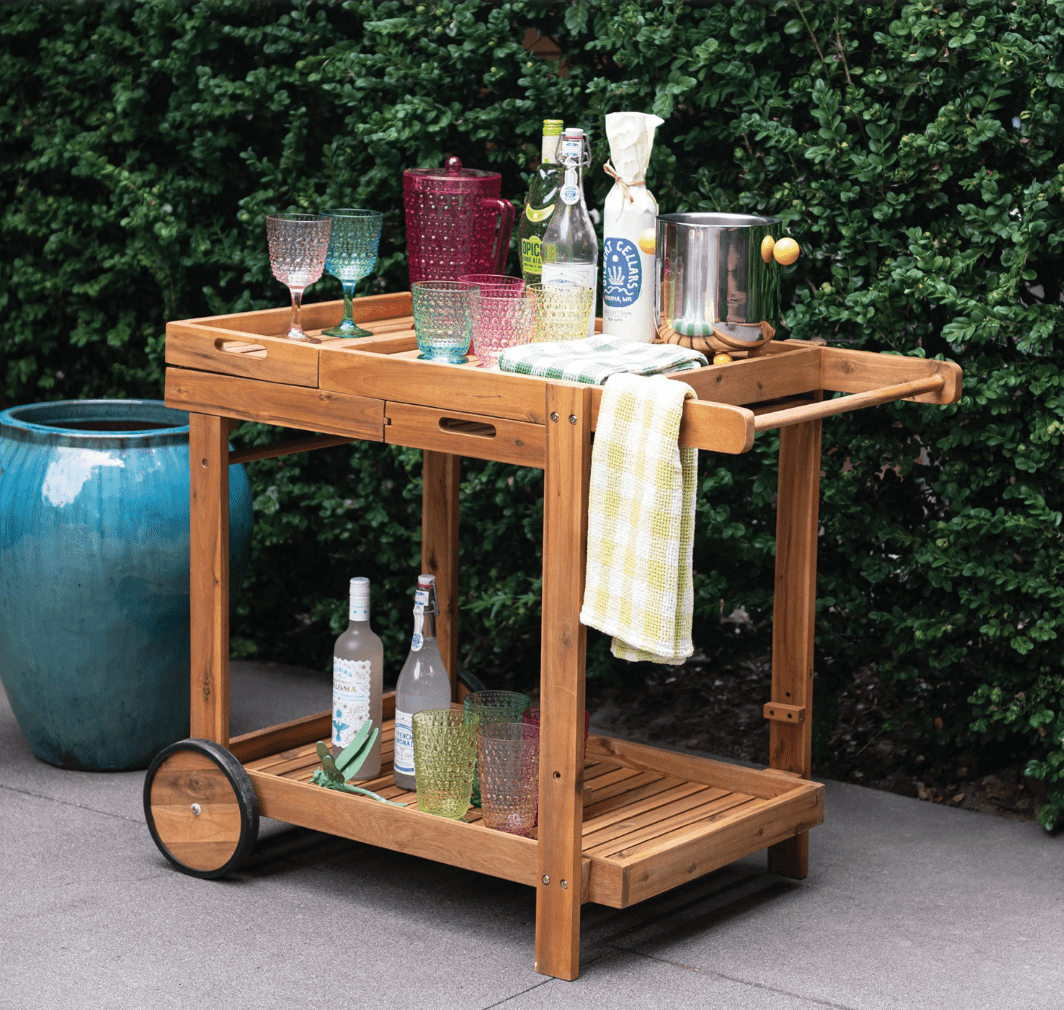 2 - Tier Bar Cart with Drawer & Removable Tray - Veranda Cafe & Mercantile