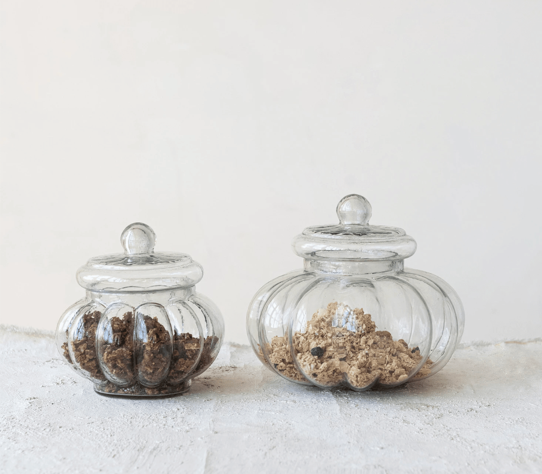 3 Cup Ribbed Glass Jar with Lid - Veranda Cafe & Mercantile