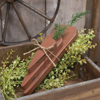 3/Set, Chunky Wooden Carrot Bundle Rust - Veranda Cafe & Mercantile