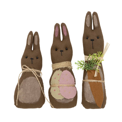 3/Set, Primitive Chocolate Bunny Family Dolls