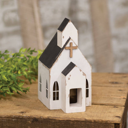 Distressed White Wooden Church Sitter