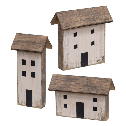 Distressed Gray Wooden Primitive House Sitter - Set of 3