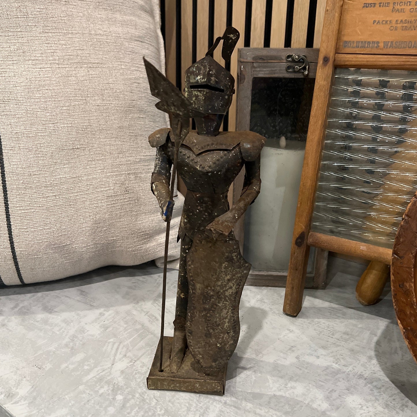 Vintage Metal Knight Armor Statue with Halberd