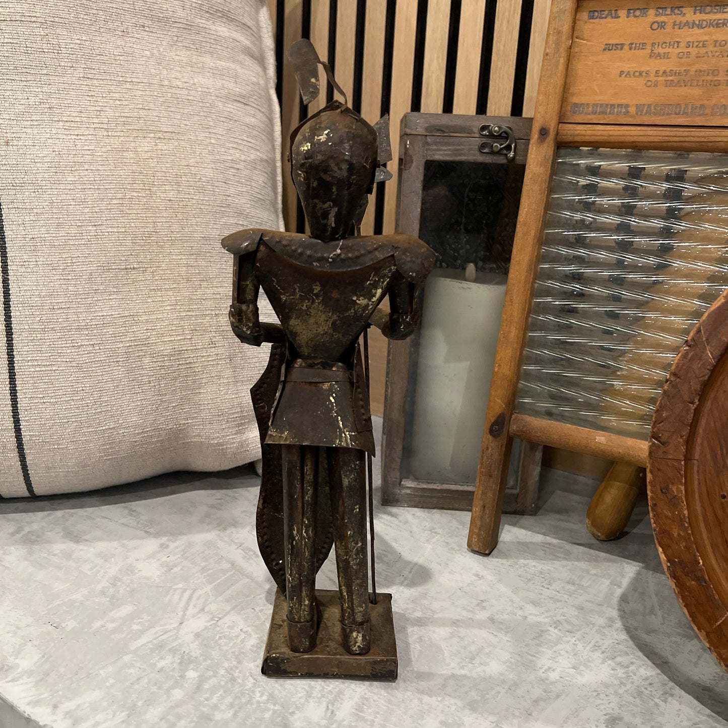 Vintage Metal Knight Armor Statue with Halberd