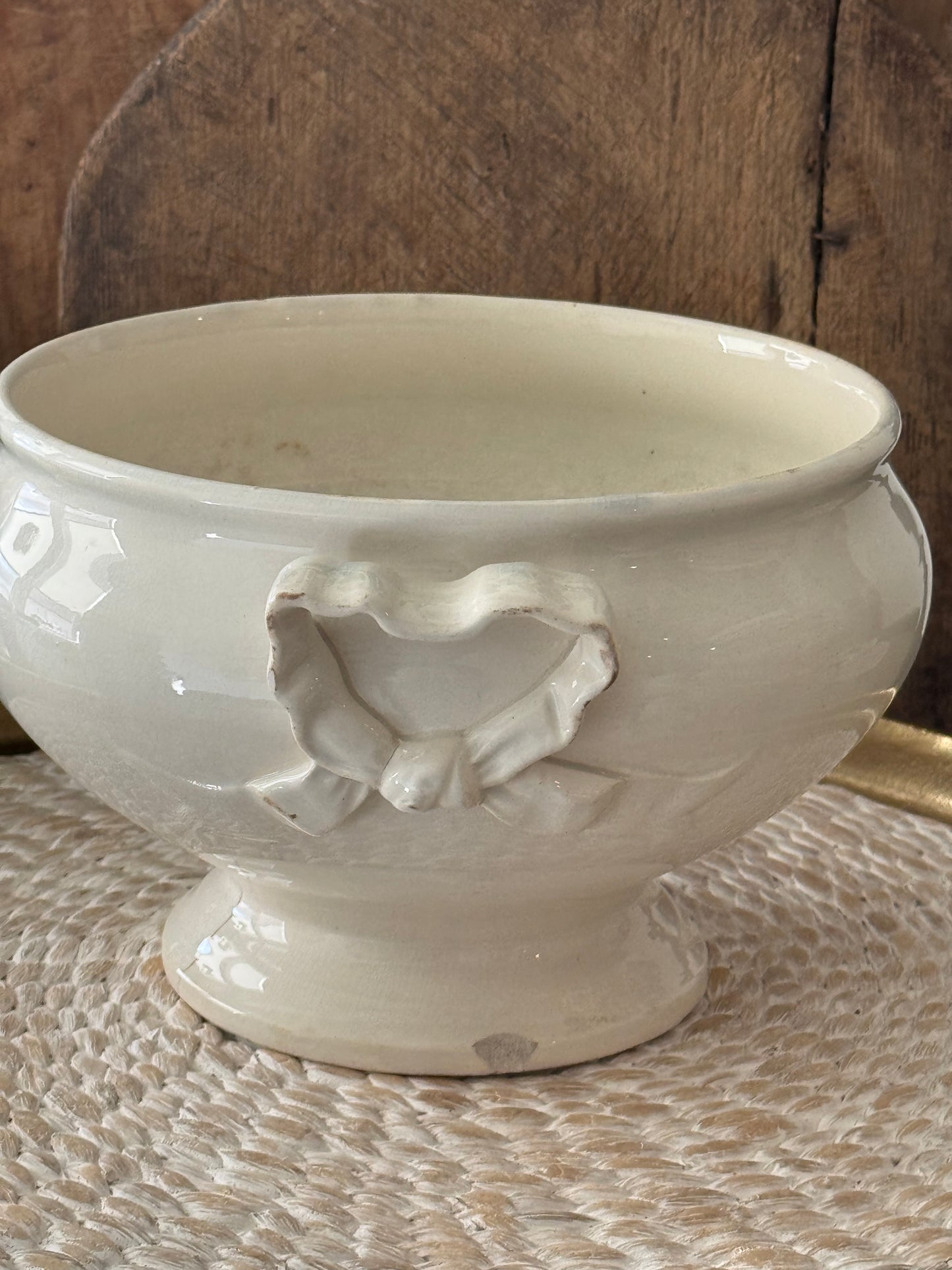 Jules Vieillard White Tureen with Ribbon Handles