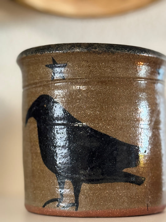 Vintage Small Crock with Crow