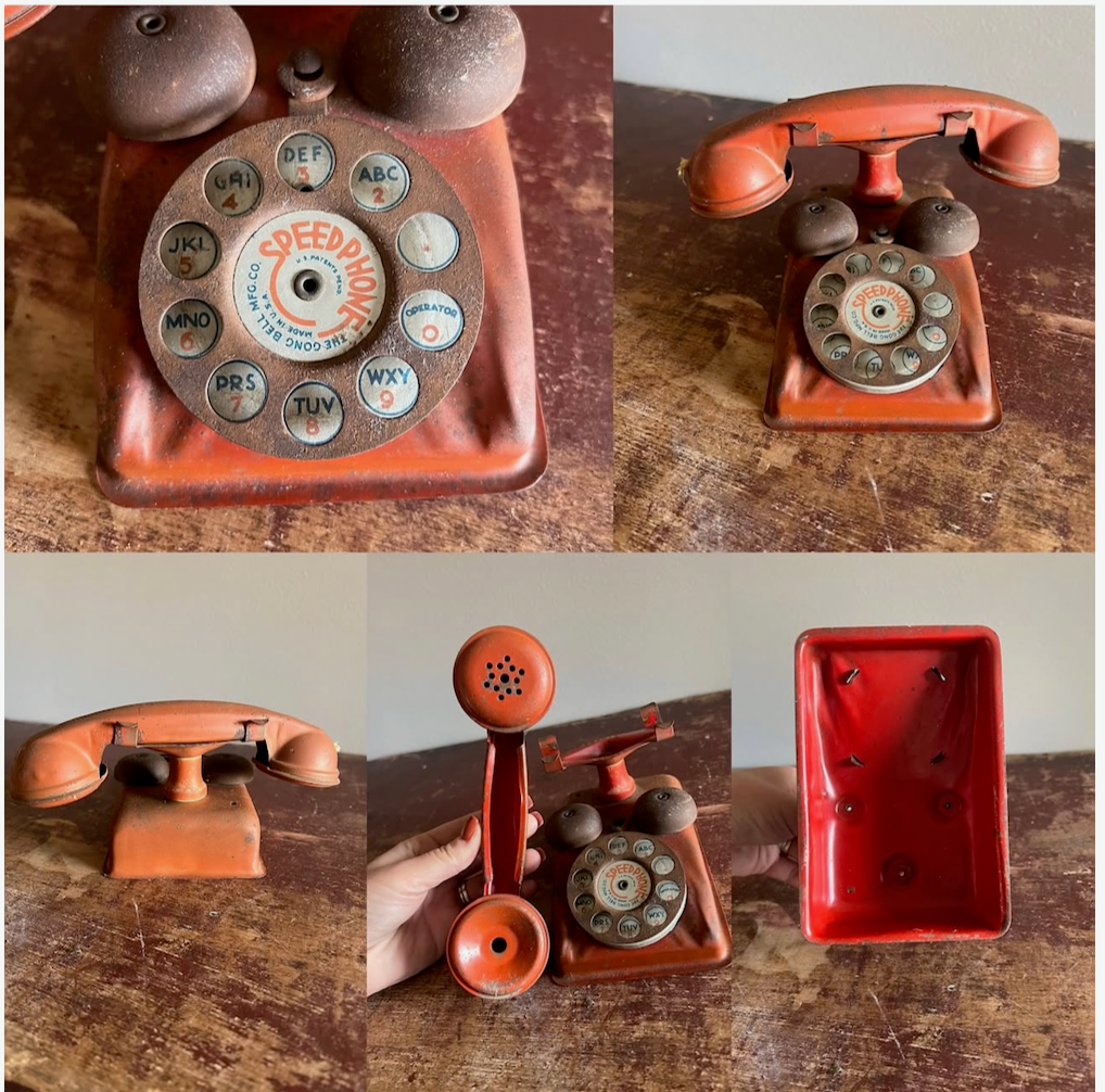 Vintage Red Tin Speedphone Toy Telephone