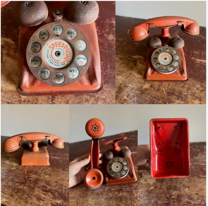 Vintage Red Tin Speedphone Toy Telephone