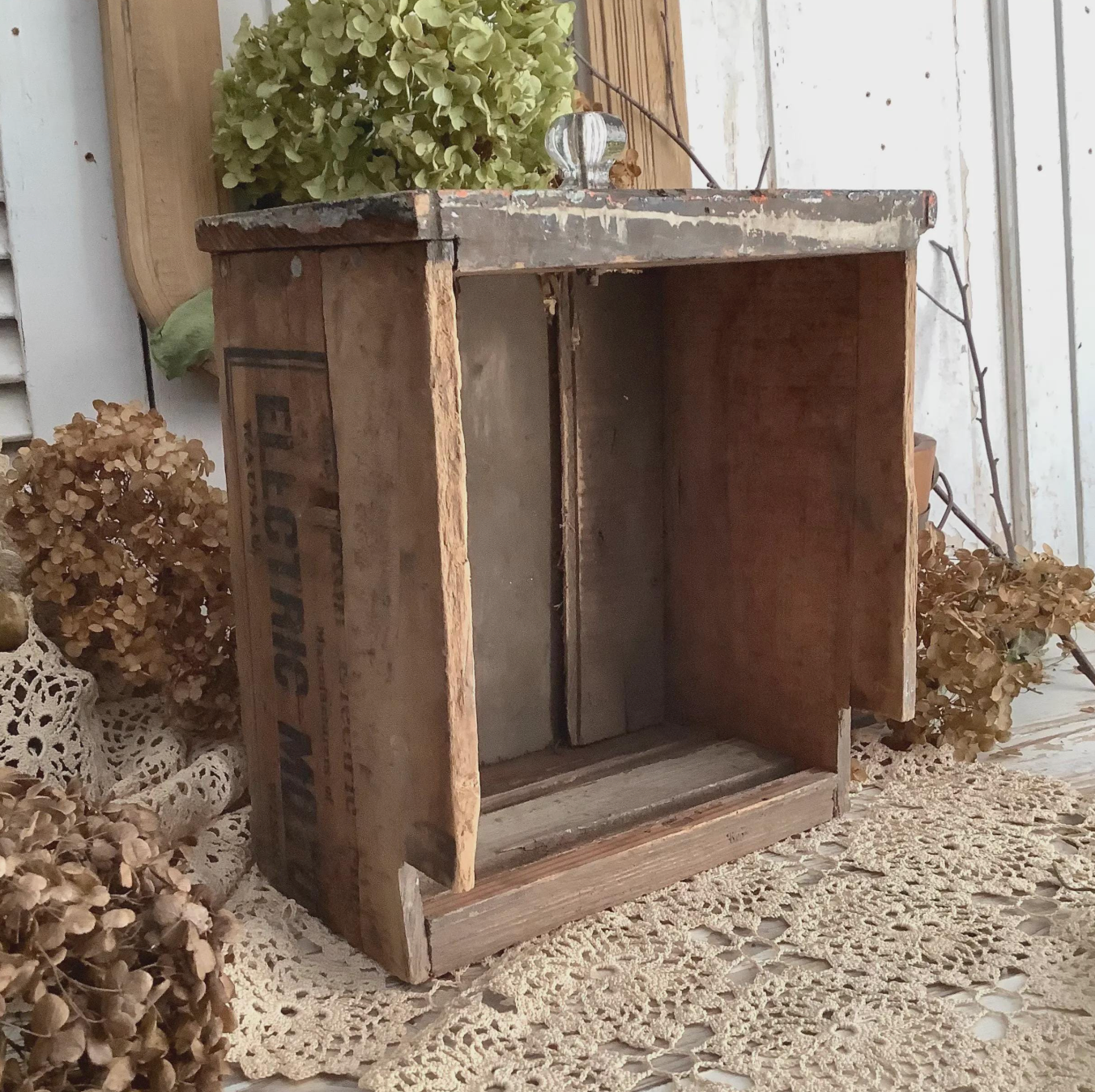 Vintage Black Advertising Wood Crate Drawer