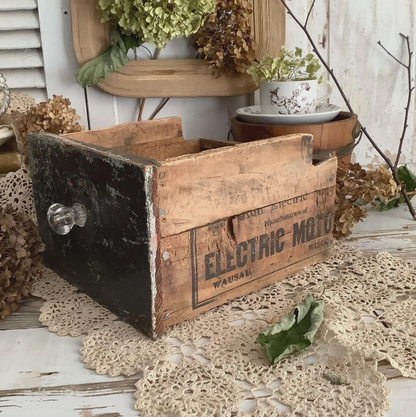 Vintage Black Advertising Wood Crate Drawer