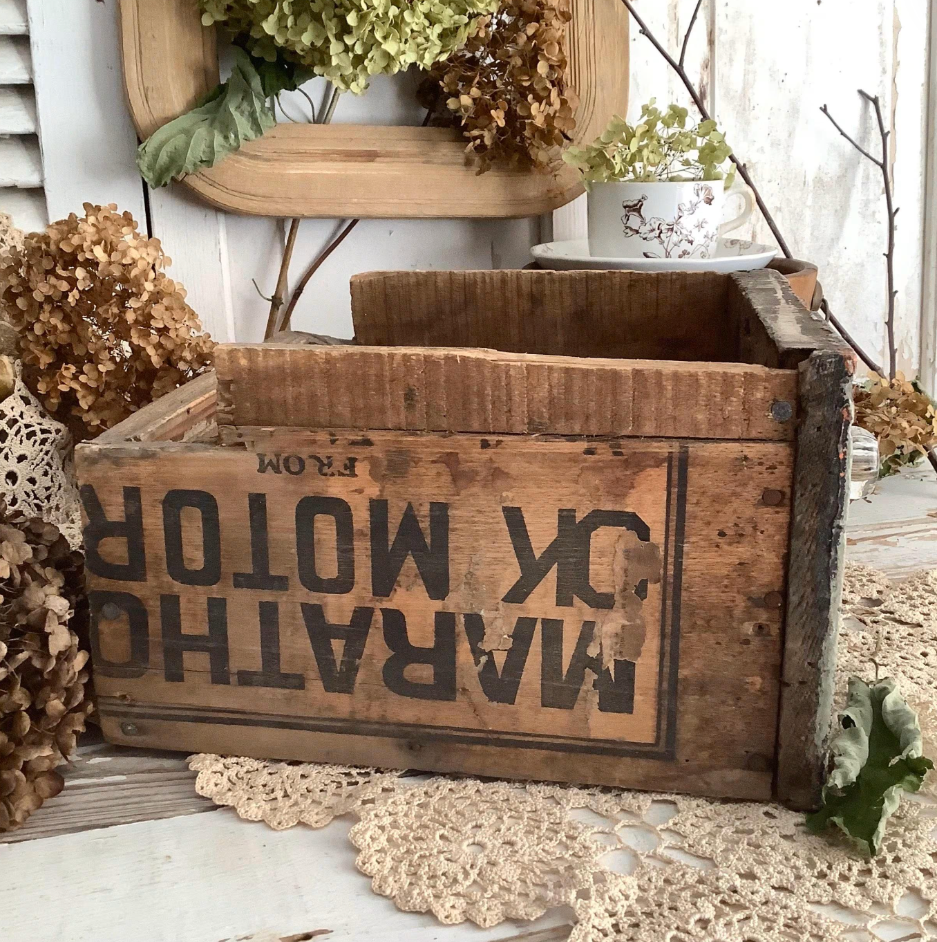 Vintage Black Advertising Wood Crate Drawer