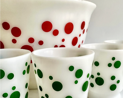 Vintage Hazel Atlas Green Polka Dot Pattern Milk Glass Mug