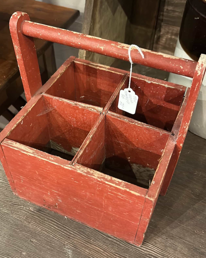 Vintage Red Wood Handled Box