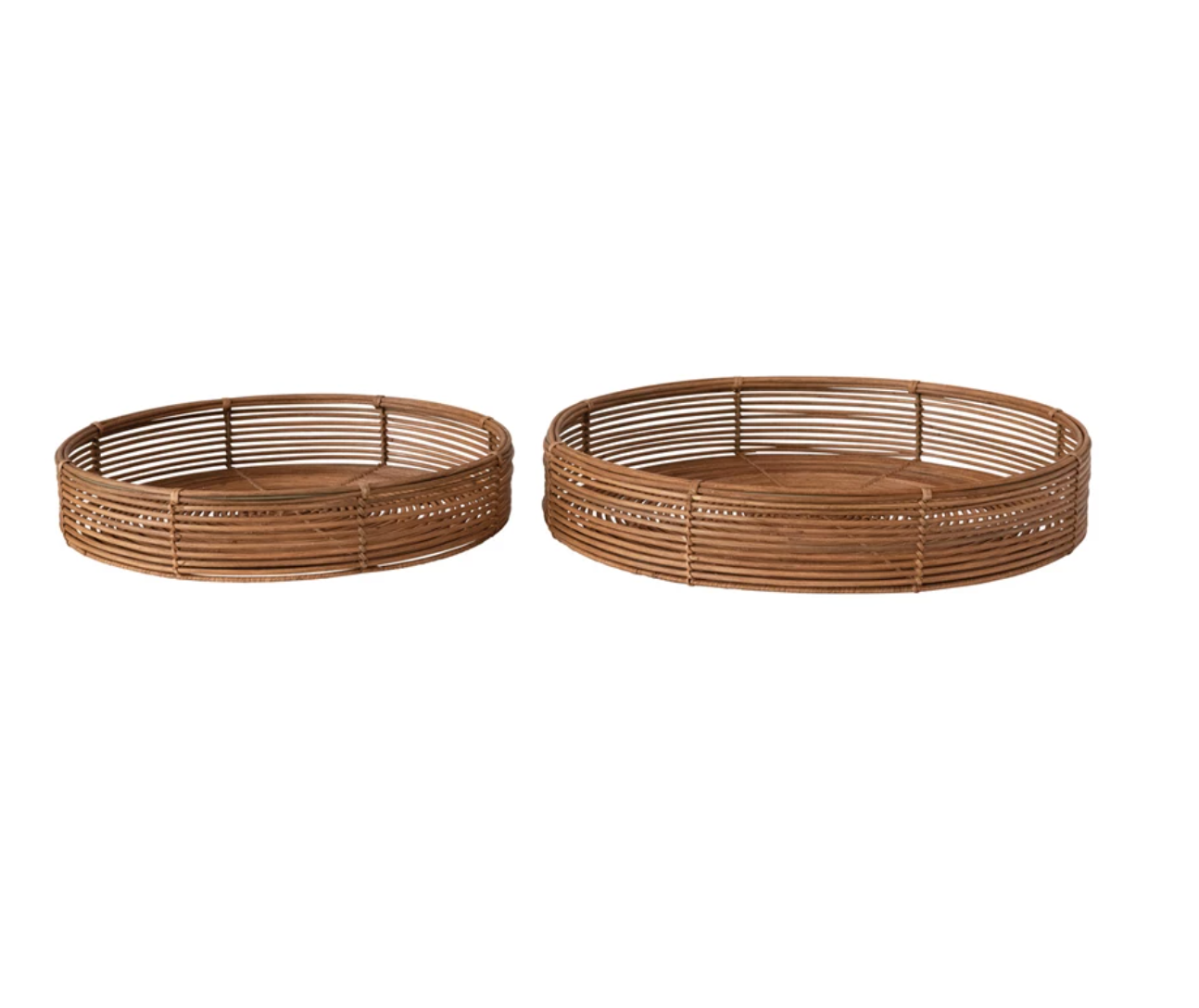 Hand-Woven Rattan Trays - Set of 2