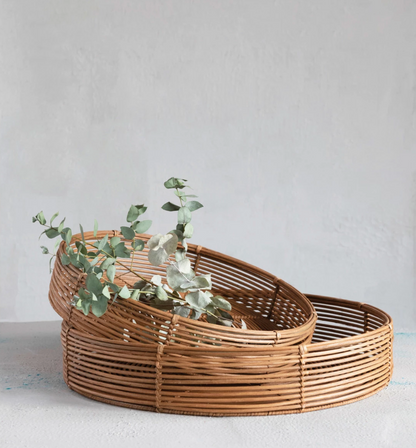 Hand-Woven Rattan Trays - Set of 2