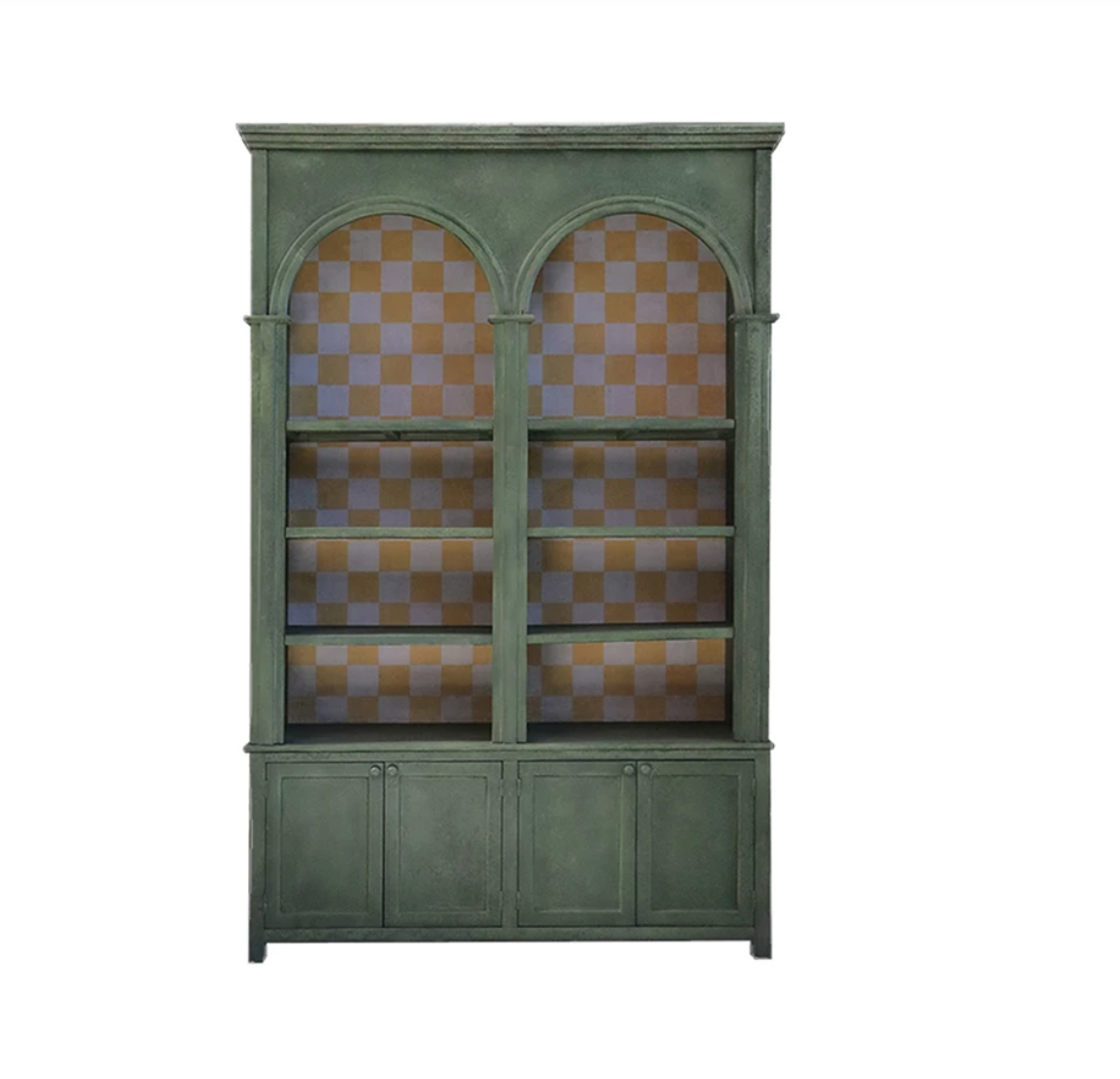 Pine Wood Cabinet w/ Check Pattern Inside