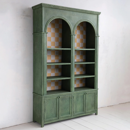 Pine Wood Cabinet w/ Check Pattern Inside