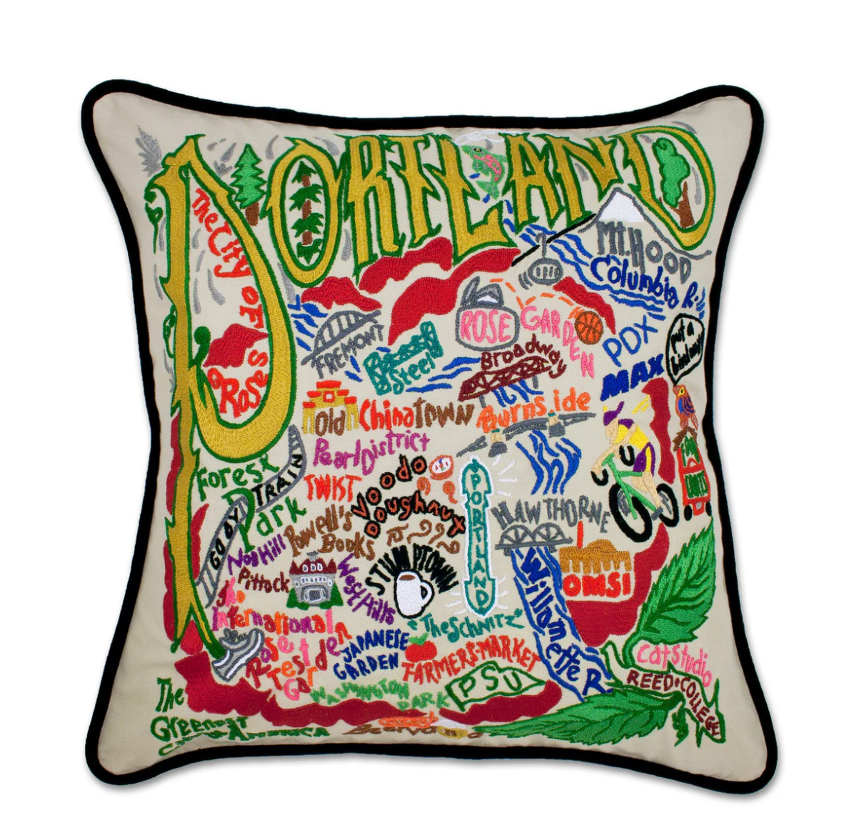 Portland, OR Hand-Embroidered Pillow