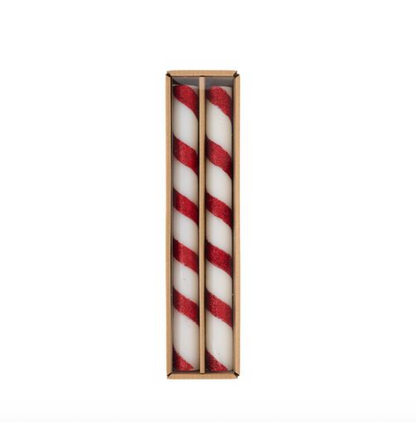 Red Stripe Taper Candle Set