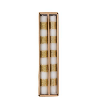 Gold Stripe Taper Candle Set