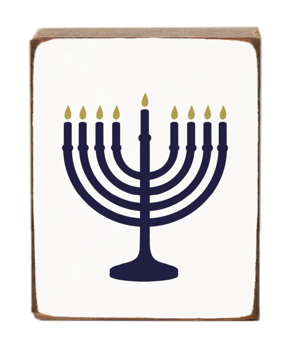 Menorah Decorative Wooden Block