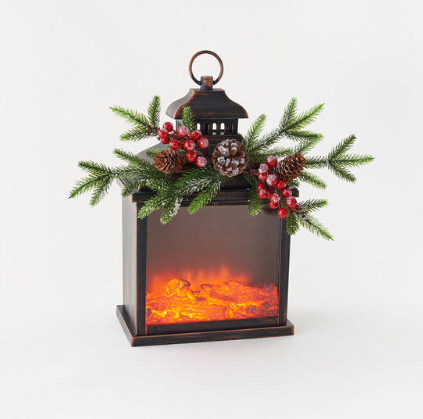 Fire Light Lantern w/ Berry Sprig