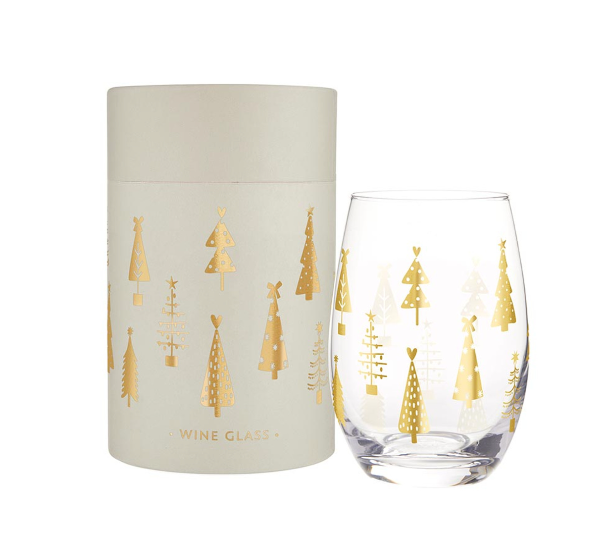 Stemless Wine Glass - Gold Trees