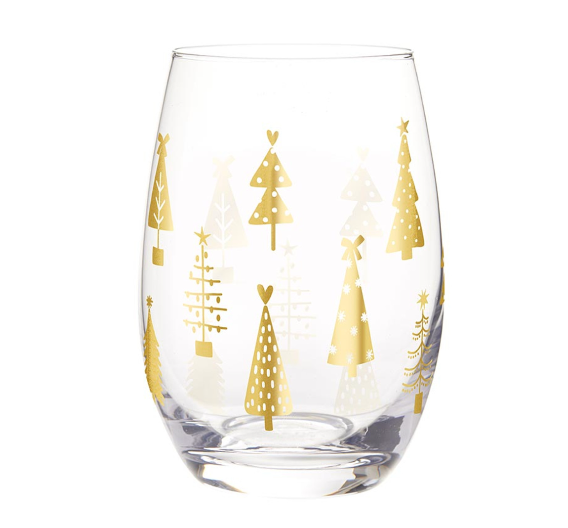 Stemless Wine Glass - Gold Trees