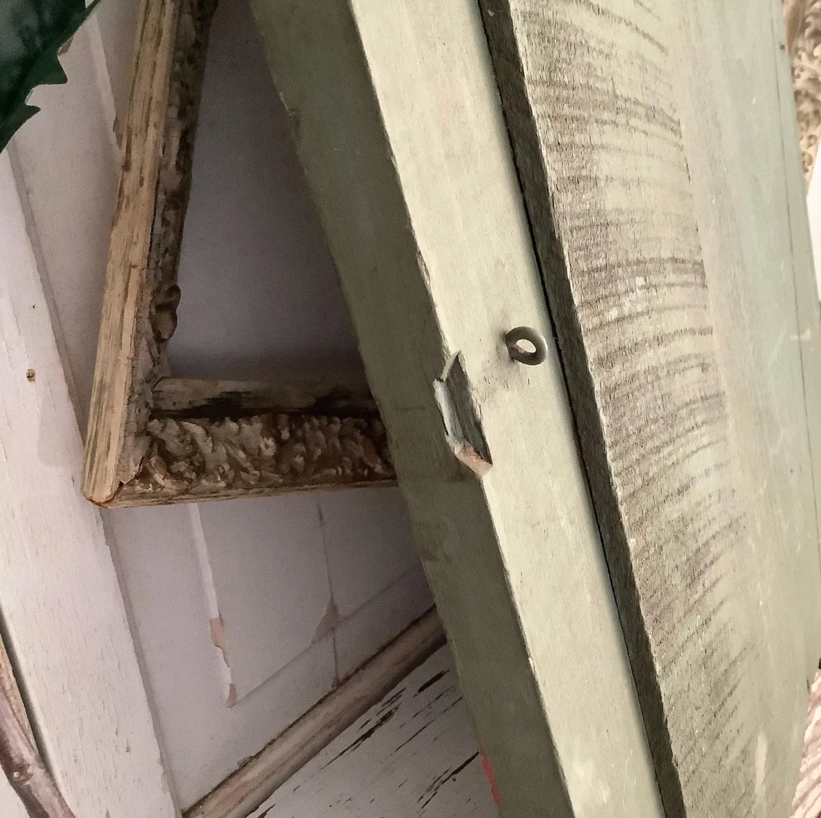 Vintage Green Wood Cabinet Cupboard Door