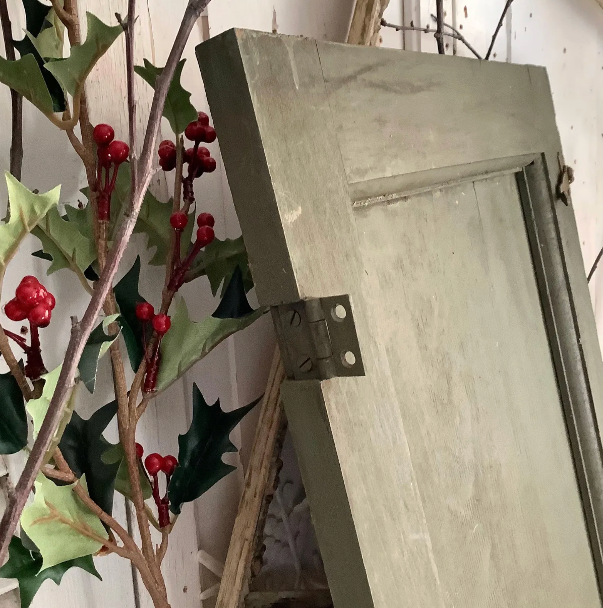 Vintage Green Wood Cabinet Cupboard Door