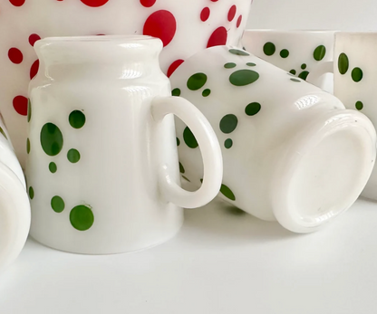 Vintage Hazel Atlas Green Polka Dot Pattern Milk Glass Mug