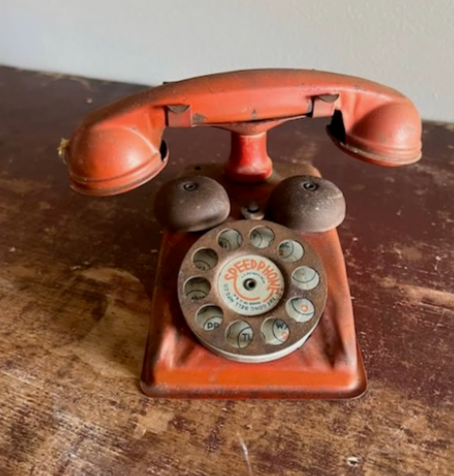 Vintage Red Tin Speedphone Toy Telephone
