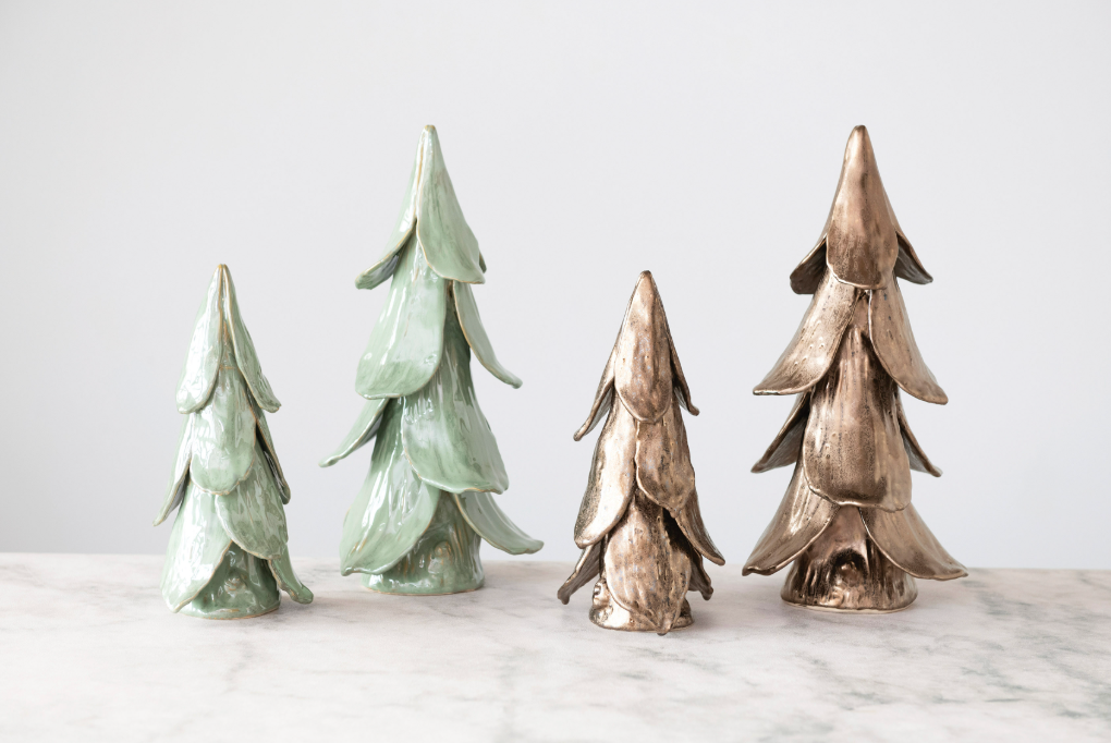 Handmade Stoneware Tree — 5½" Round × 11" H, Reactive Mint Glaze