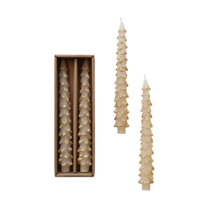 Unscented Tree Taper Candles with Gold Tips — Eggnog (Set of 2)