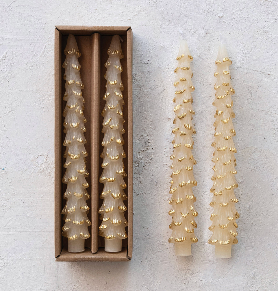 Unscented Tree Taper Candles with Gold Tips — Eggnog (Set of 2)