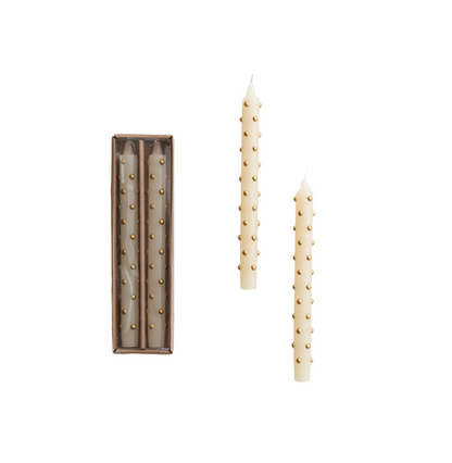Unscented 10" Taper Candles with 3D Clear & Gold Dots — Set of 2