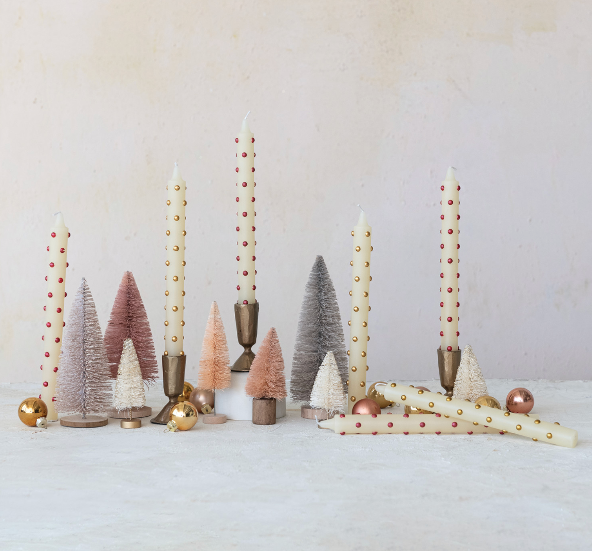 Unscented 10" Taper Candles with 3D Clear & Gold Dots — Set of 2