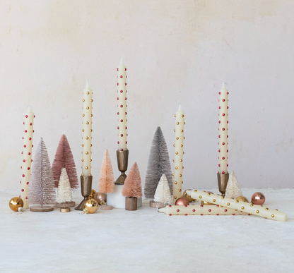 Unscented 10" Taper Candles with 3D Clear & Gold Dots — Set of 2