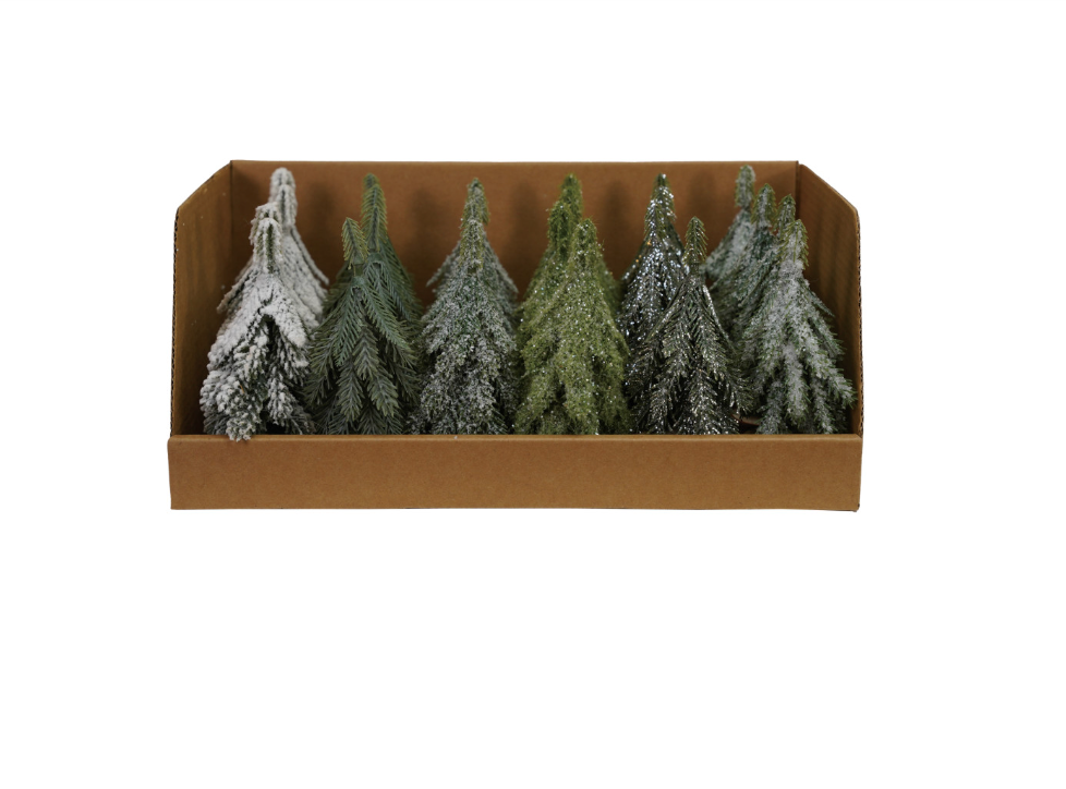 Faux Evergreen Trees with Natural Wood Slice Base - 4.25" H