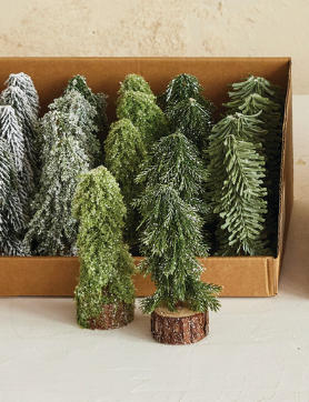 Faux Evergreen Trees with Natural Wood Slice Base - 4.25" H