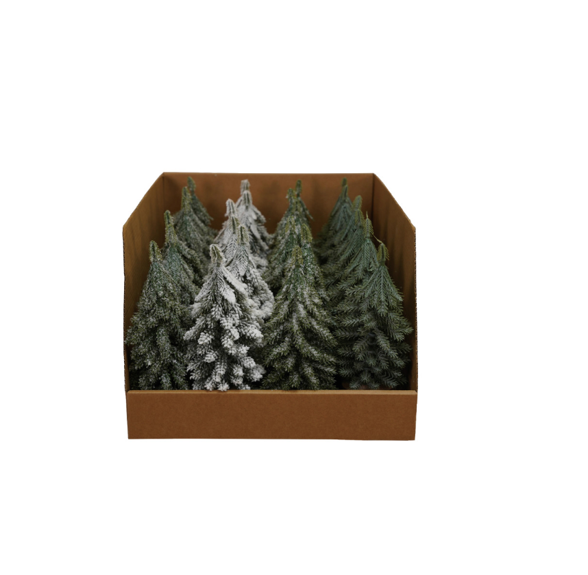 Tall Faux Evergreen Tree with Natural Wood Slice Base - 7.5"H