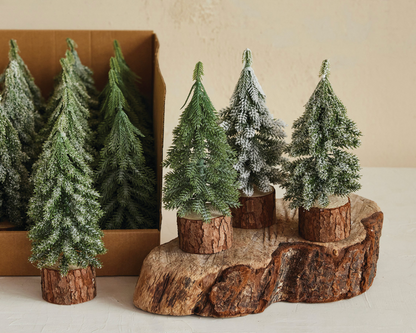 Tall Faux Evergreen Tree with Natural Wood Slice Base - 7.5"H