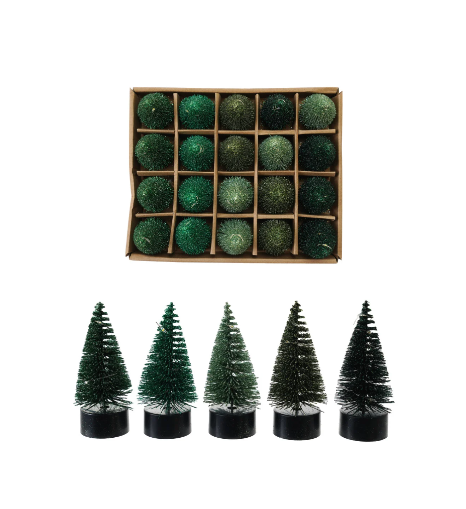 Bottle Brush Tree with LED Lights — 3" Round × 4" H